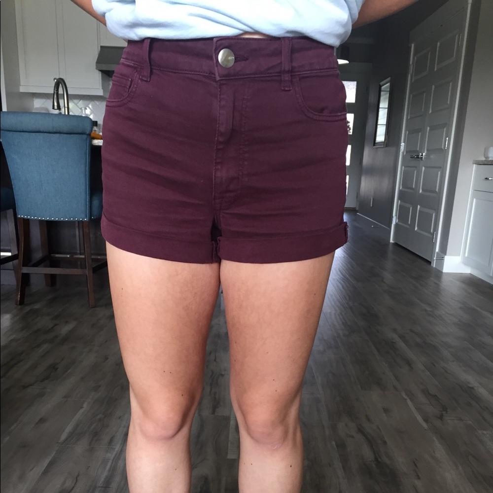 American Eagle Maroon Hi Rise Shorts